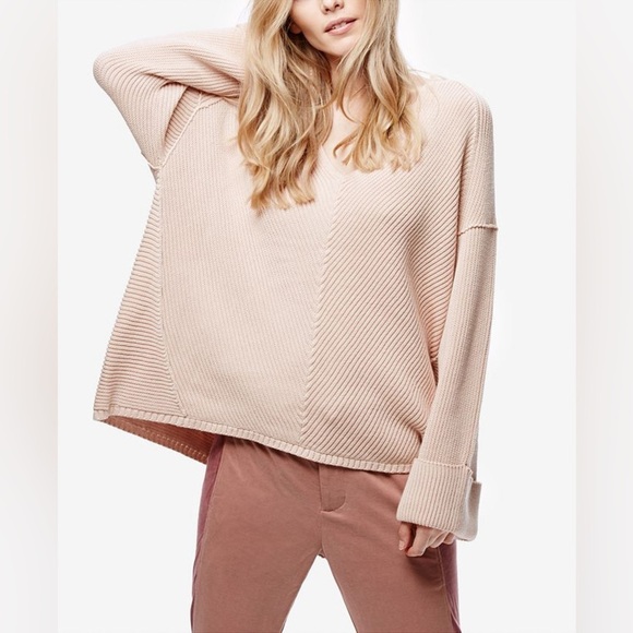 🎀 FREE PEOPLE La brea v neck ribbed slouchy sweater xs - Picture 2 of 10